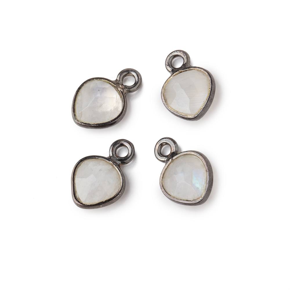 7mm Bezel Set Rainbow Moonstone Faceted Heart Set of 4 Pendants