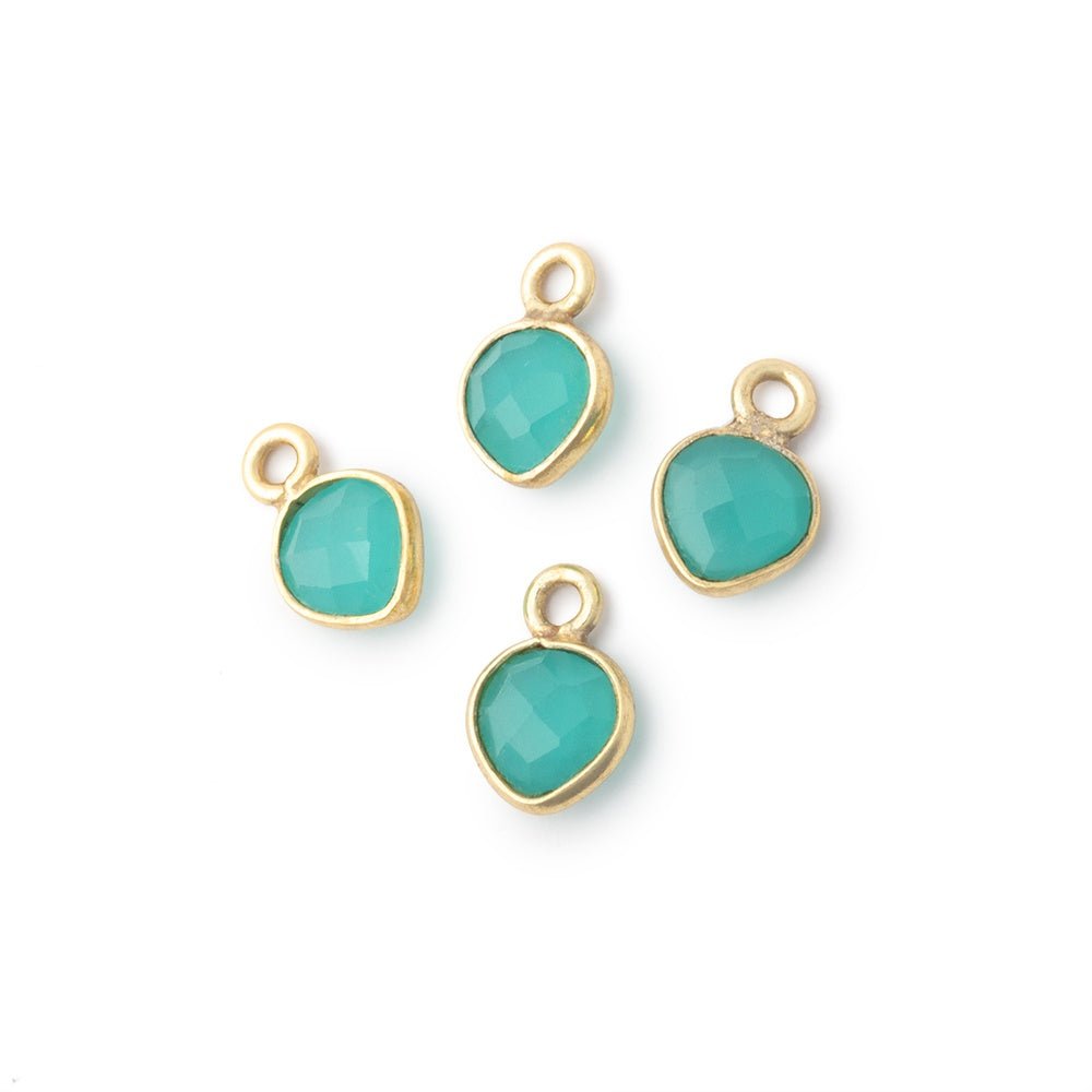 7mm Bezel Set Seafoam Blue Chalcedony Faceted Heart Set of 4 Pendants