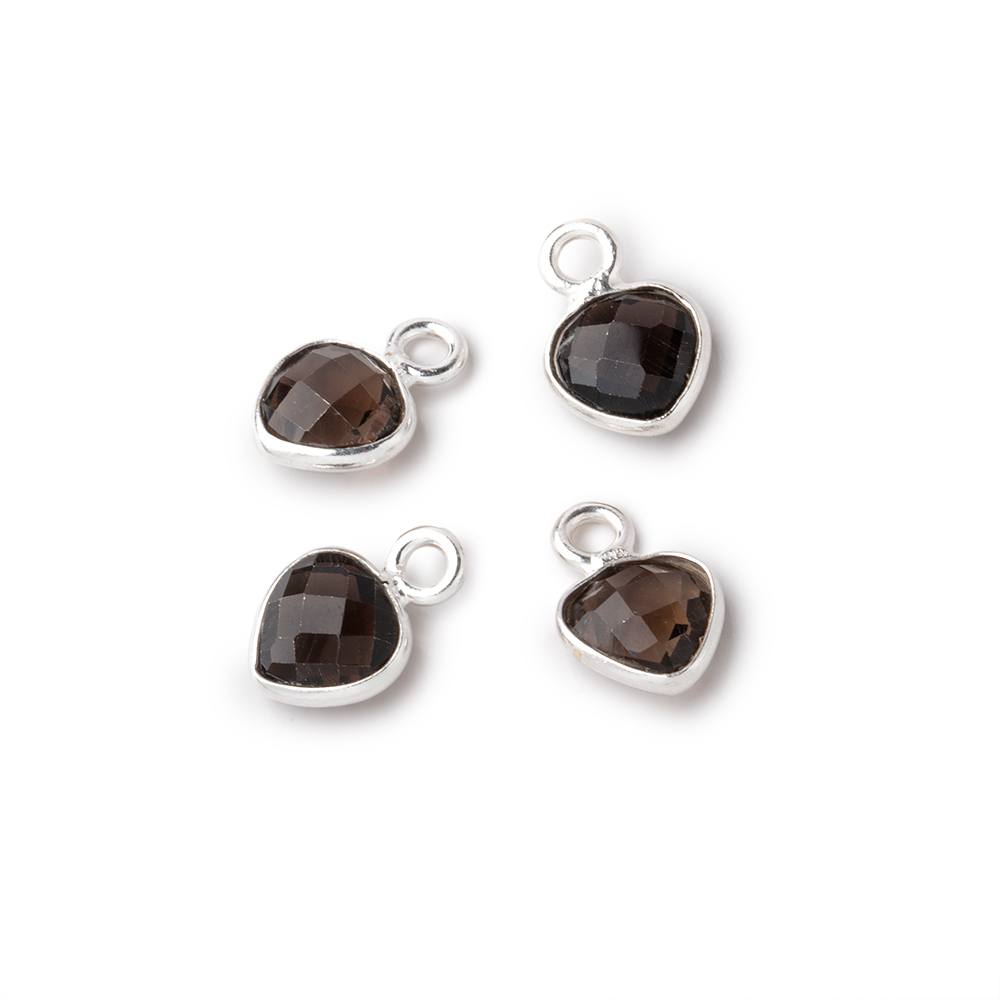 7mm Bezel Set Smoky Quartz Faceted Heart Set of 4 Pendants