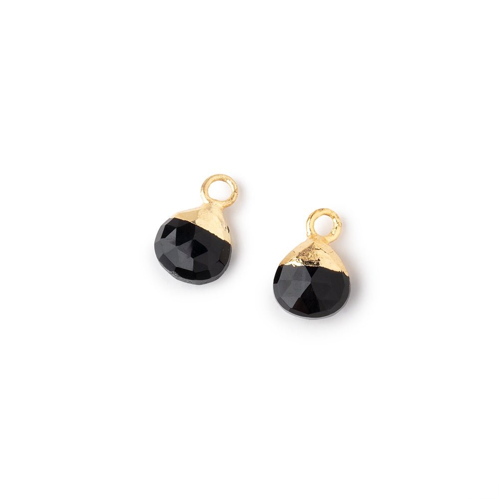 7mm Gold Leafed Black Onyx Faceted Heart Set of 2 Pendants