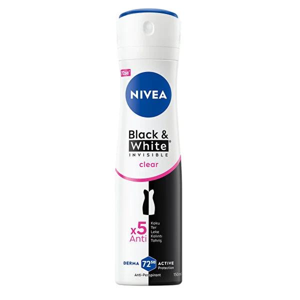 Nivea Women's Deodorant Spray Black&White Clear - 72 Hour Anti-Perspirant Protection, Long-Lasting Freshness for Sensitive Skin