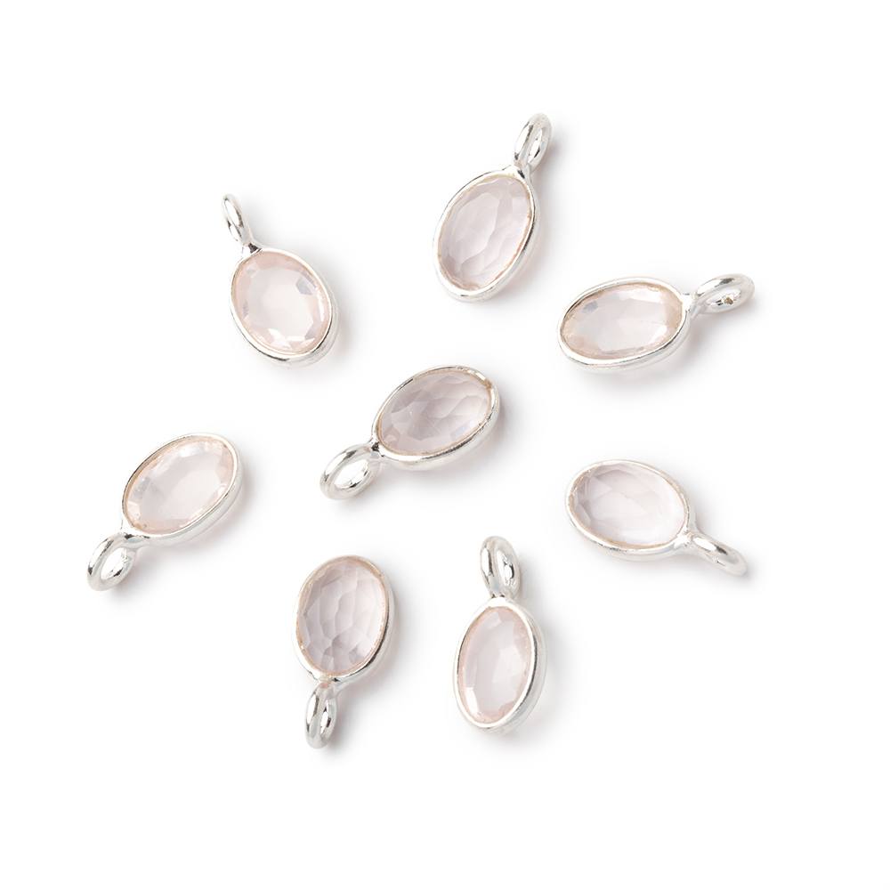 7x5mm Sterling Silver Bezel Rose Quartz Rose Cut Oval Pendant 1 piece