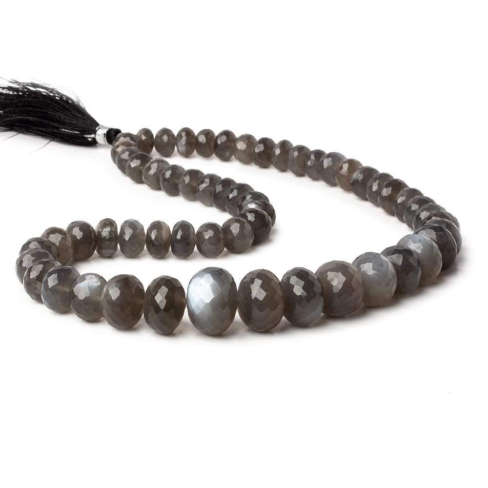 8-13mm Platinum Grey Moonstone faceted rondelles 15 inch 58 beads AA