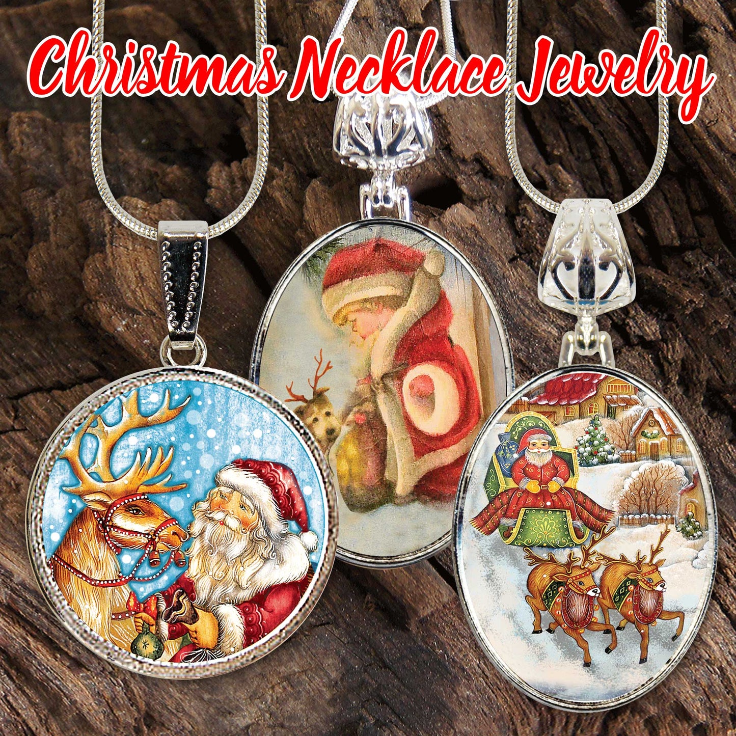 Little Santa Silver Plated Medal Pendant Necklace - 44153O