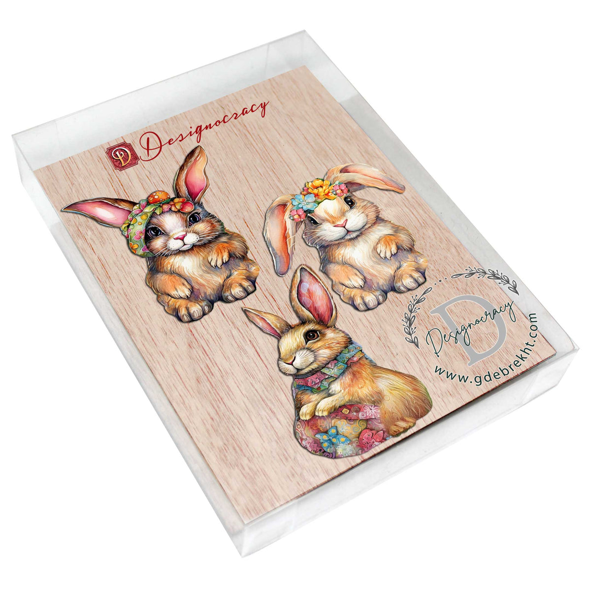 Easter Bunnies Eco Wood Ornaments Set of 3 by G. Debrekht - Easter Décor - 8091042-S3