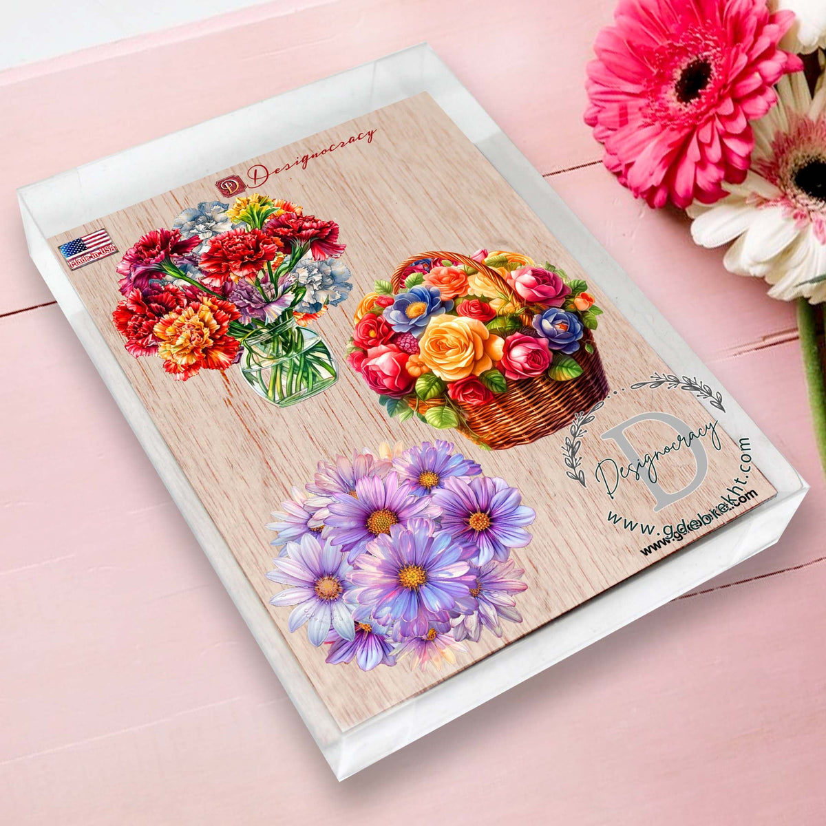 Flowers Decorative Eco Wood Ornaments Set of 3 by G. Debrekht - Love Family Décor - 8091076-1-S3