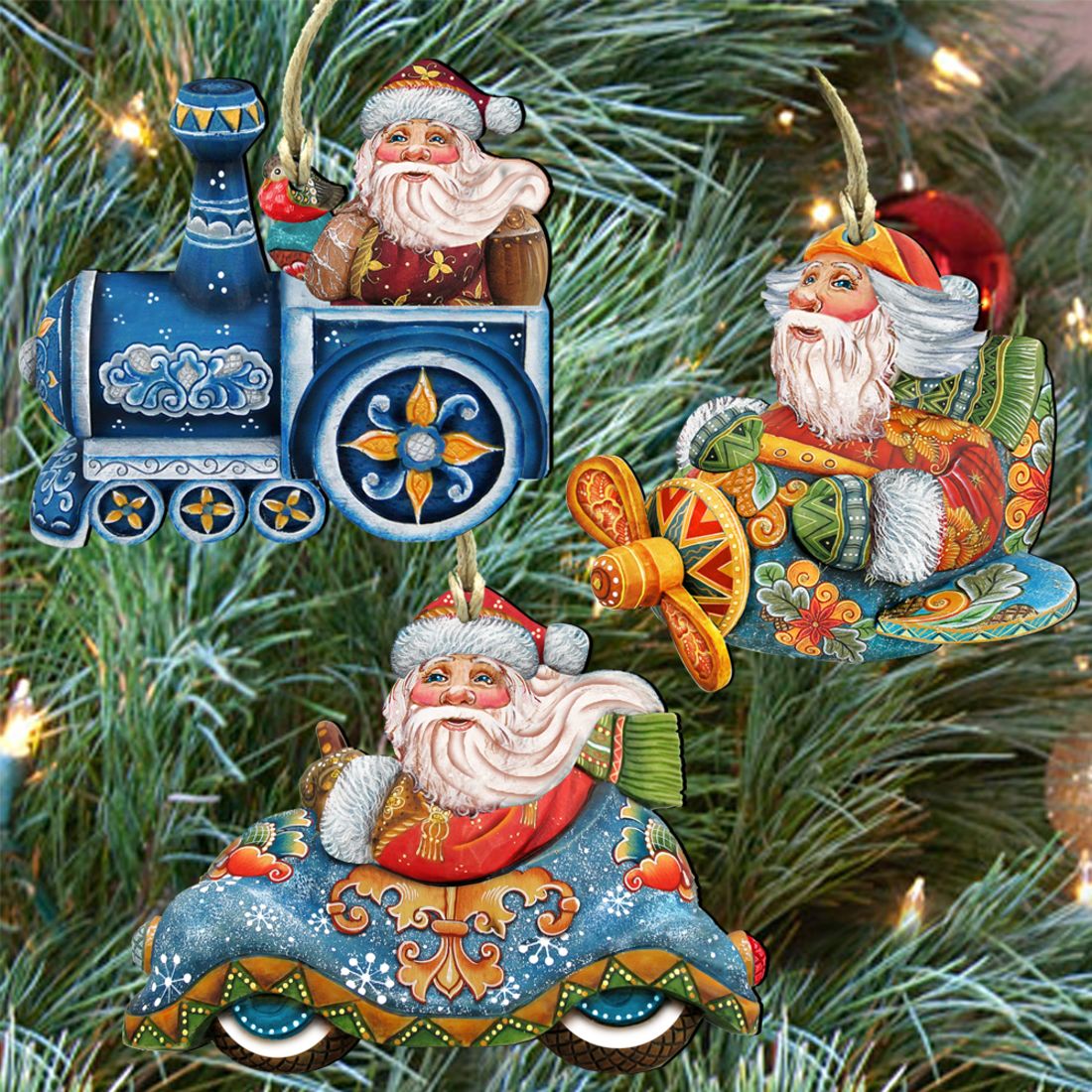 Christmas Arrival Santa Wooden Ornaments Set of 3 by G. DeBrekht - Christmas Santa Snowman Décor - 8100005S3