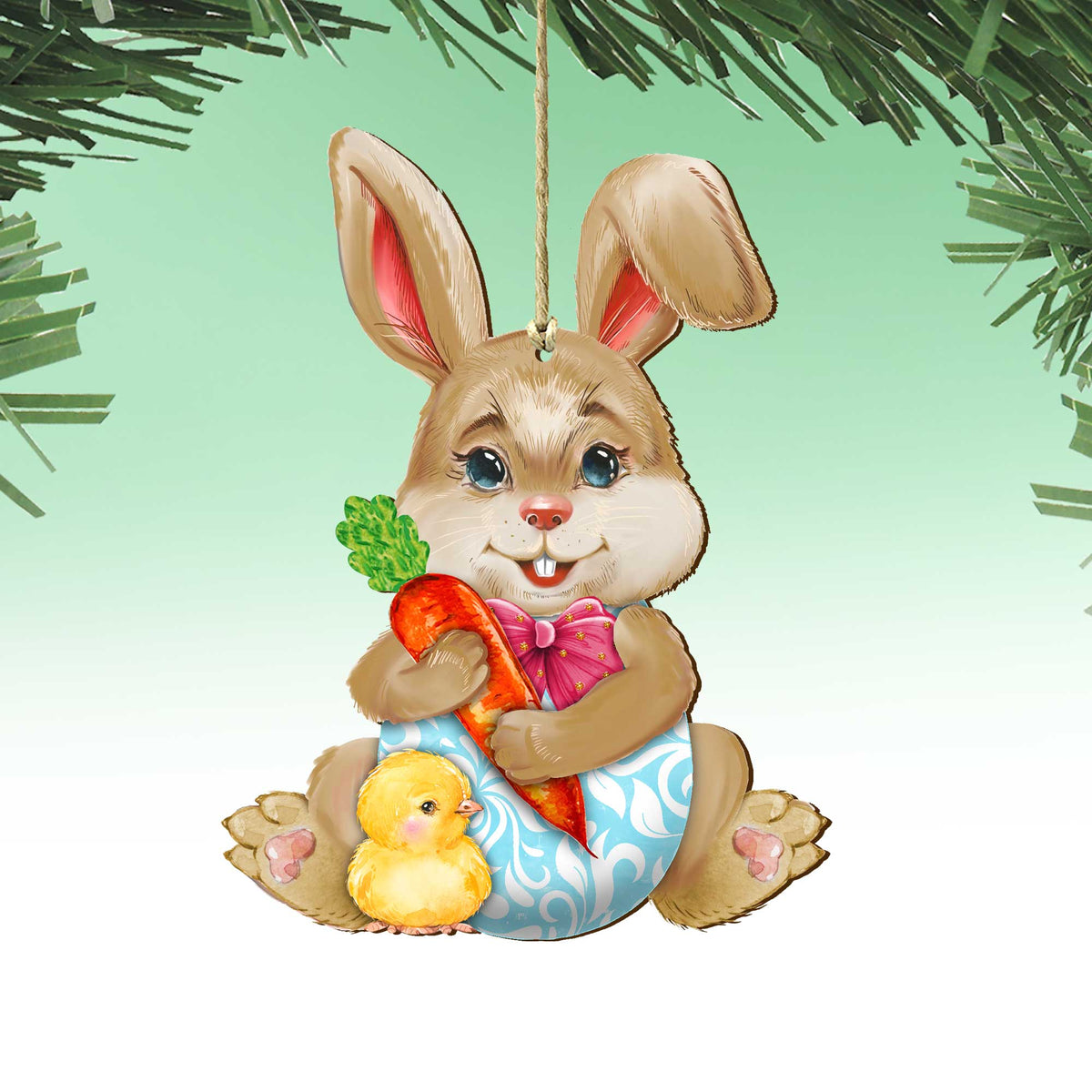Carrot Bunny with Chick Wooden Ornaments by G.DeBrekht - Easter Spring Decor - 815432-1