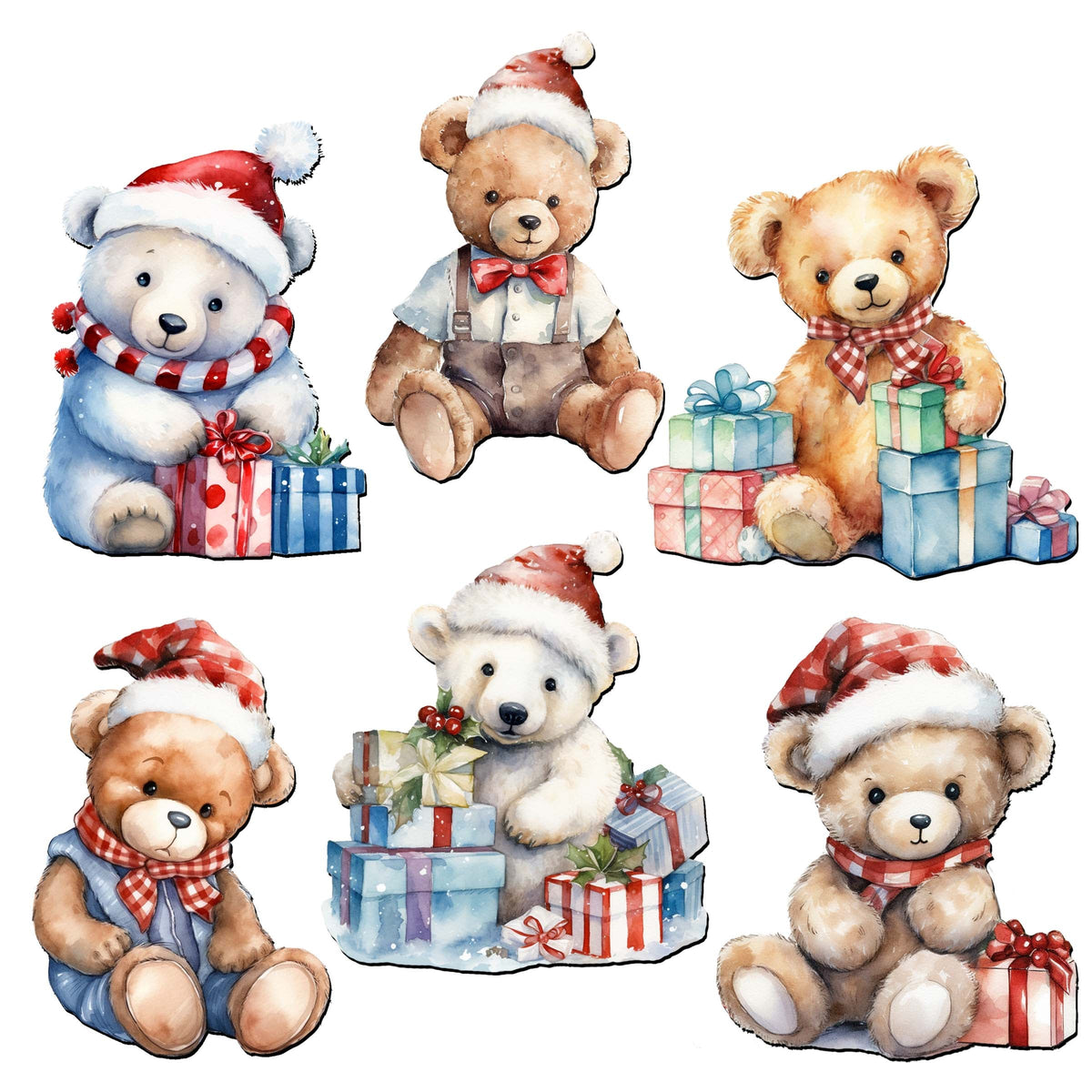 Christmas Teddy Bear Decorative Eco Wood Magnets Set of 6 by G. Debrekht - Christmas Décor - 8090011G-S6