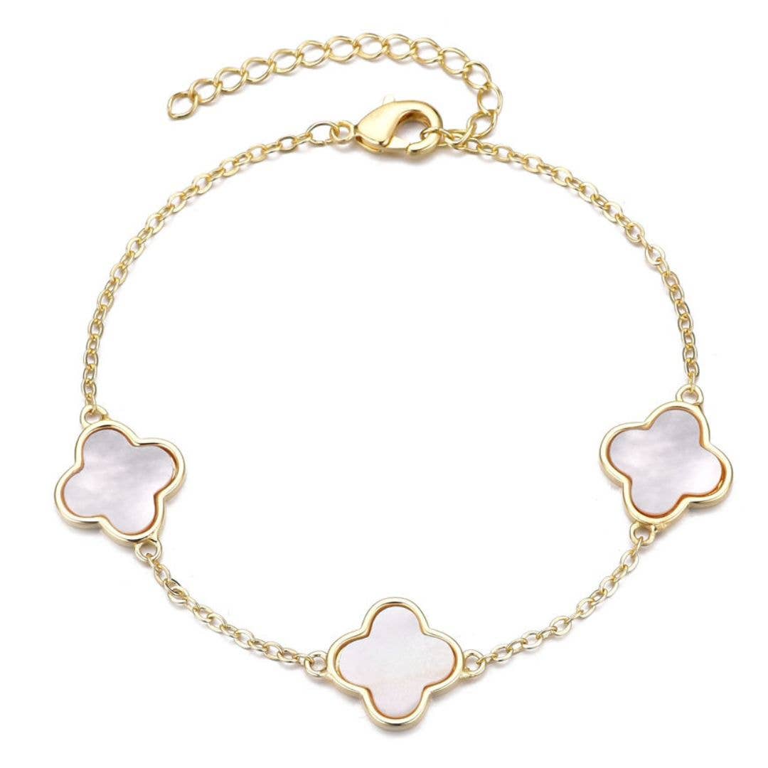 White Mother of Pearl Clover Station Bracelet