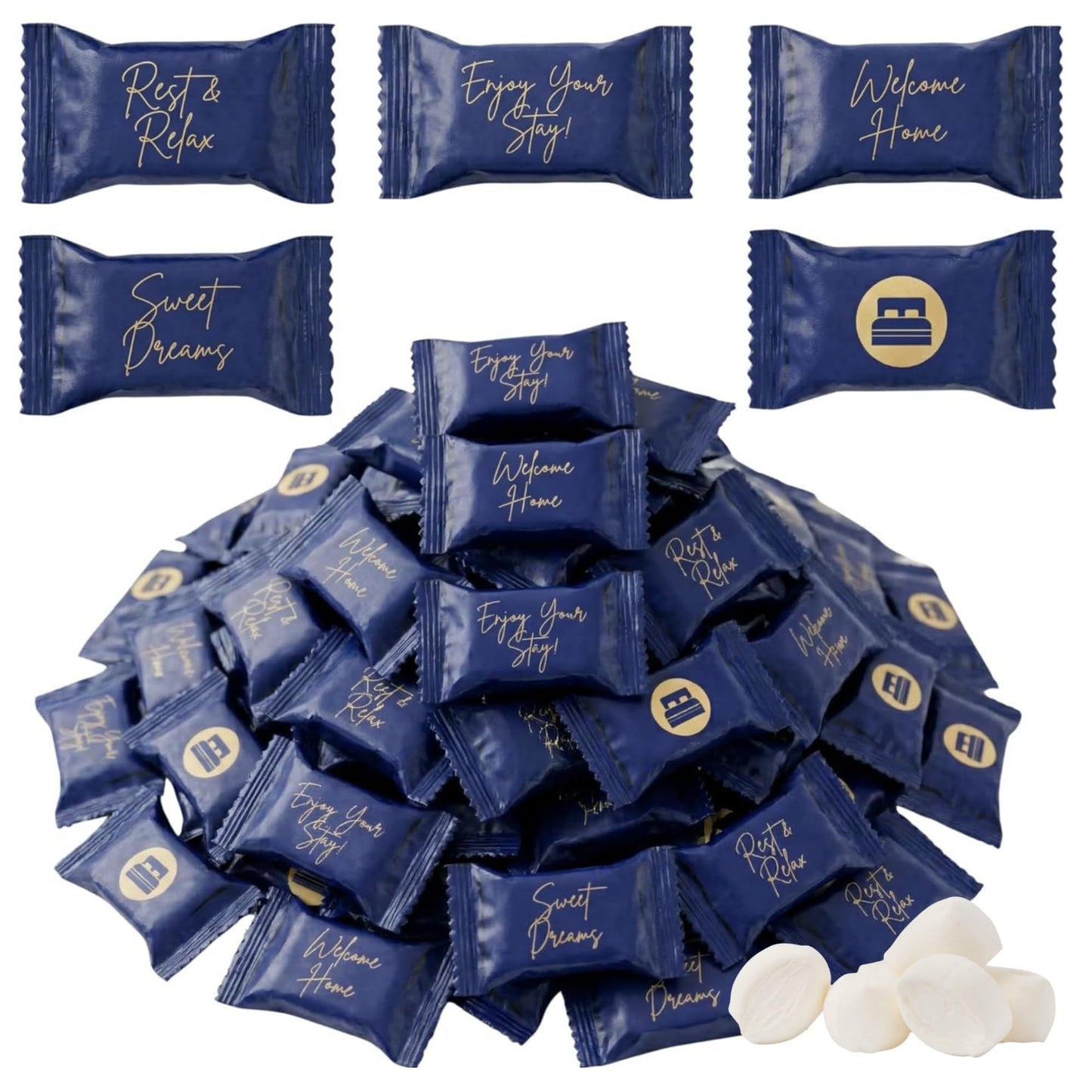 Hotel Butter Mints Individually Wrapped Hospitality Mints – Pillow Mints for Hotel Rooms, Airbnb & Vacation Rentals – Welcome Buttercream Mints, Bulk Hotel Candy, 4 Assorted Designs (110, 220 or 500 Count)