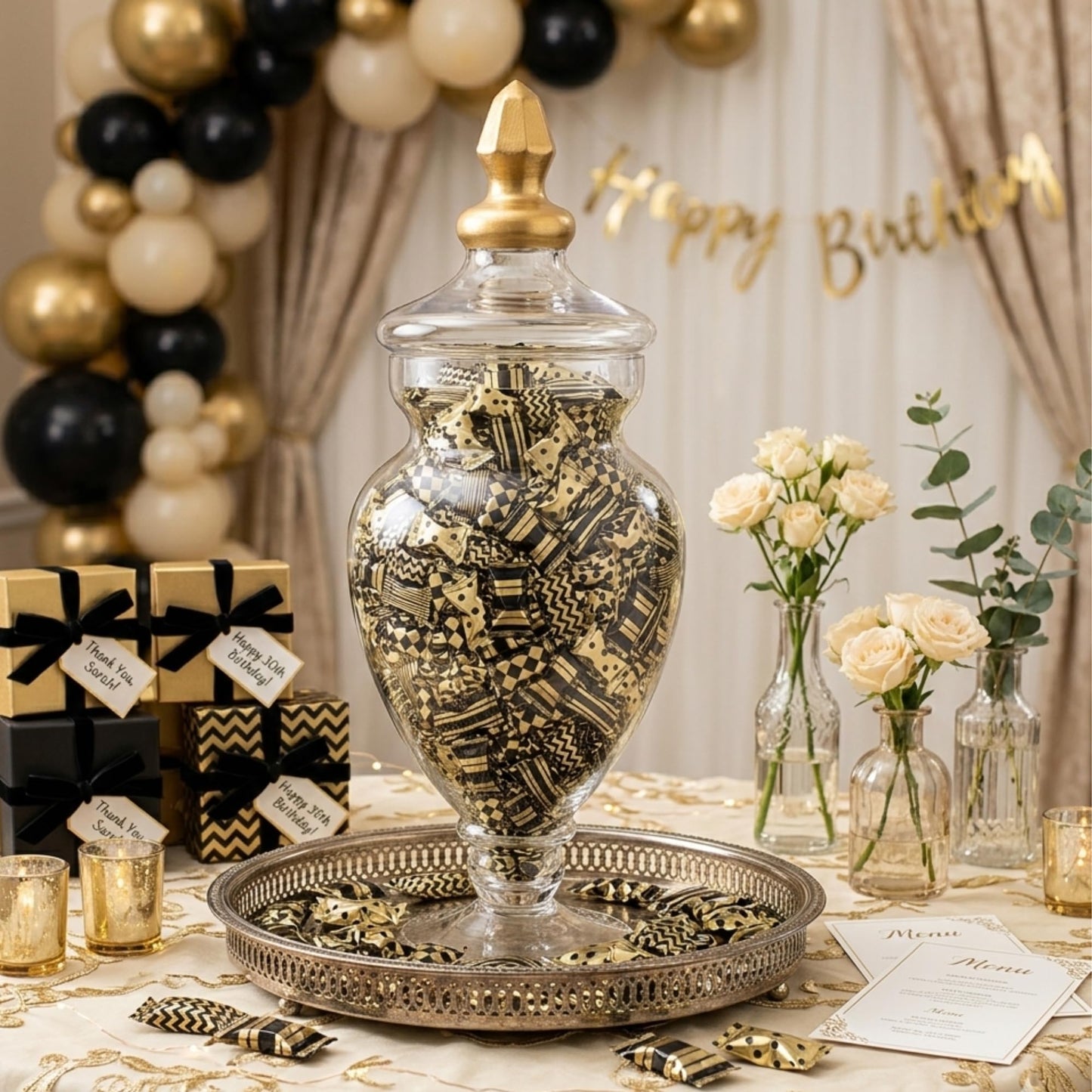 110-Pack Black & Gold Buttermints – Individually Wrapped Wedding Mints, Party Favors Candy for Graduation, New Year’s, Prom, Anniversary & Candy Buffets