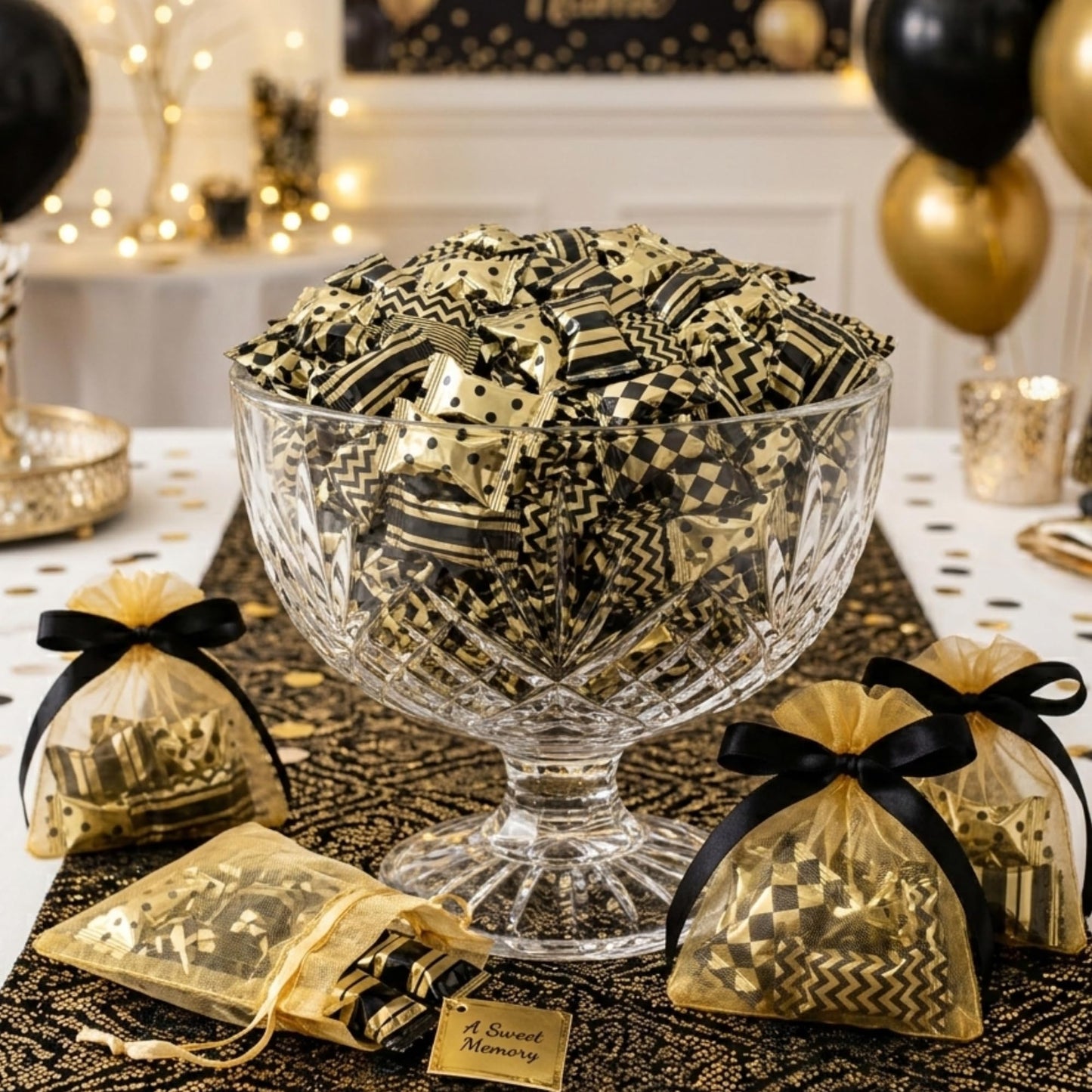 110-Pack Black & Gold Buttermints – Individually Wrapped Wedding Mints, Party Favors Candy for Graduation, New Year’s, Prom, Anniversary & Candy Buffets