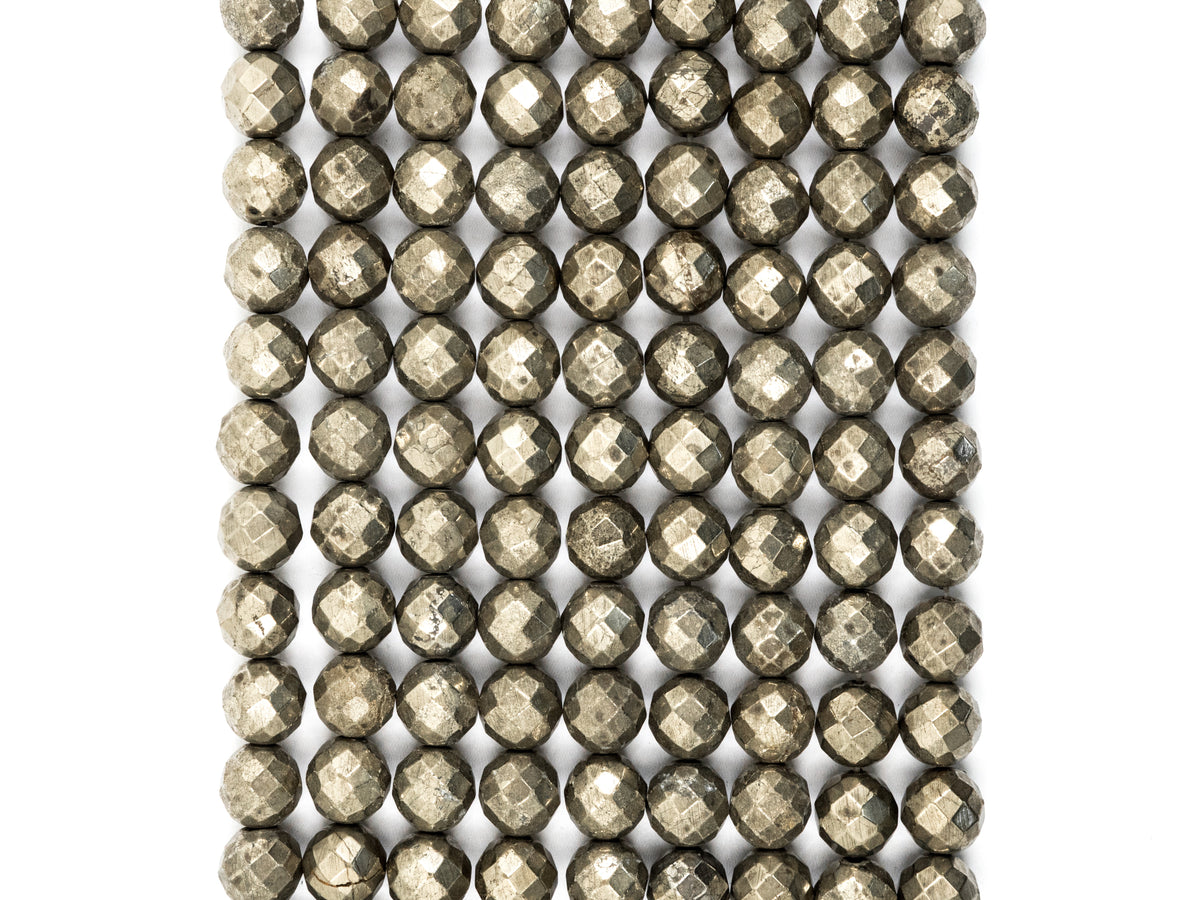 Quality Natural Pyrite 2mm/3mm/4mm/6mm/8mm/10mm/12mm/14mm/16mm beads, Round Faceted Pyrite Gemstone Beads, 15inch strand, SKU#W2