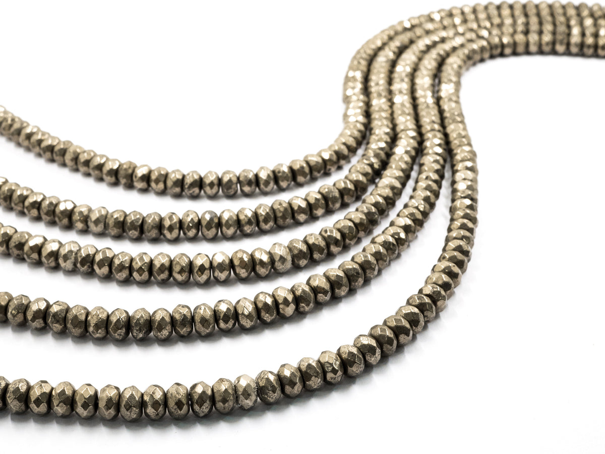 Quality Natural Faceted Pyrite Rondelle Beads,6x10mm/5x8mm/6x4mm/4x3mm/3x2mm, Pyrite Gemstone Beads, 15.5" Full Strand SKU#W4