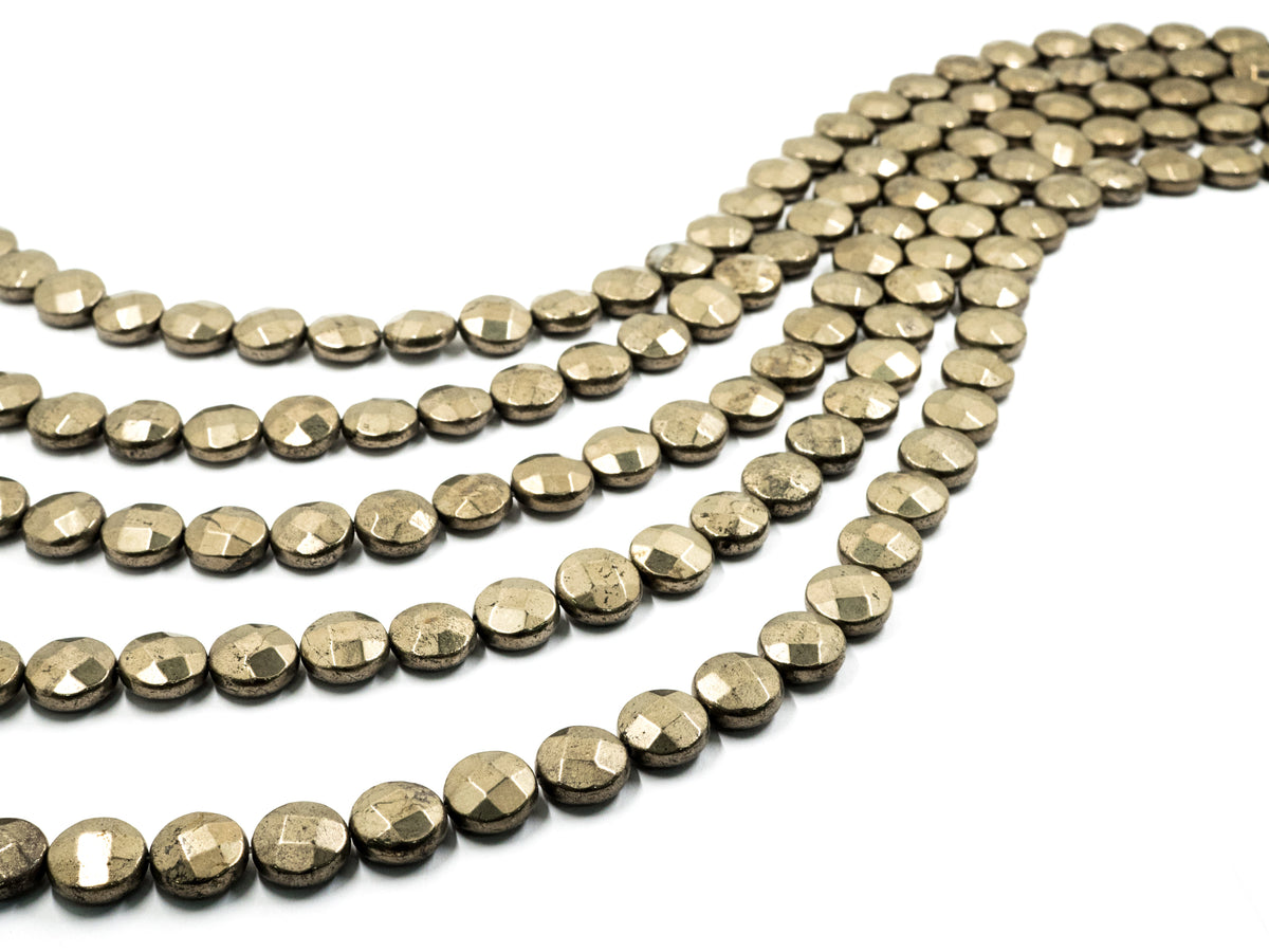 Quality Natural Pyrite Coin Beads, Faceted Flat Coin Pyrite Gemstone Beads, 8mm/10mm/12mm Coin Pyrite, 16" Full Strand, SKU#W12