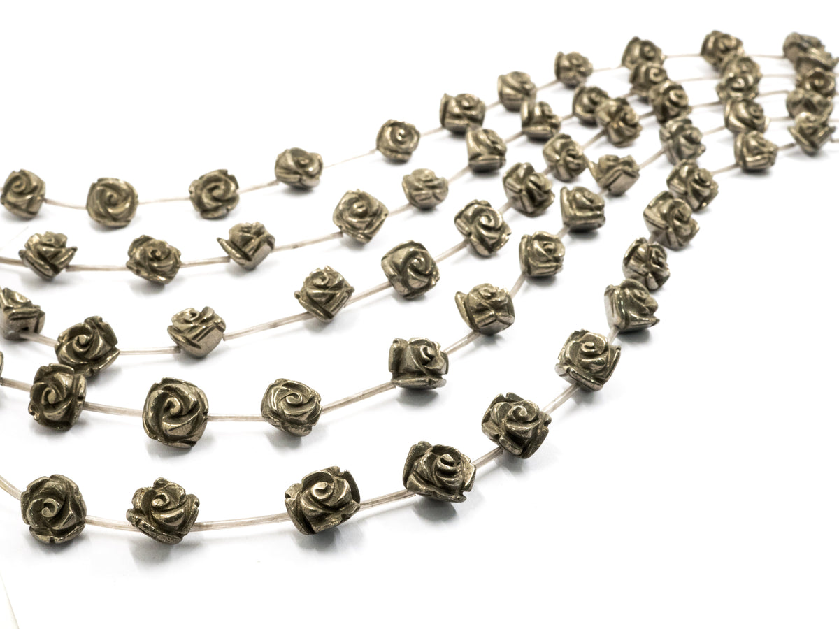 Quality Natural Pyrite Beads, Rose Flower Pyrite Gemstone Beads,8mm/10mm/12mm/14mm/18mm, 15.5" Full Strand, SKU#W26