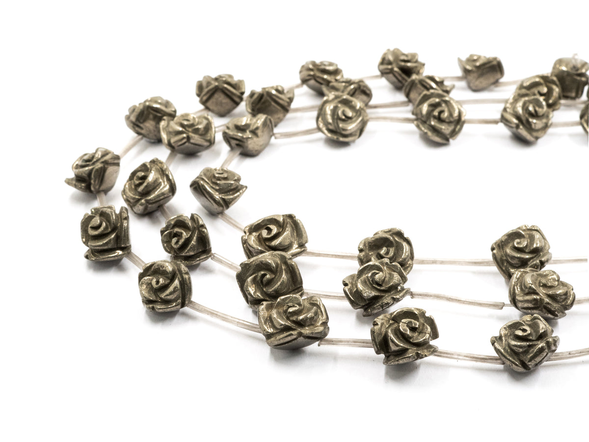 Quality Natural Pyrite Beads, Rose Flower Pyrite Gemstone Beads,8mm/10mm/12mm/14mm/18mm, 15.5" Full Strand, SKU#W26