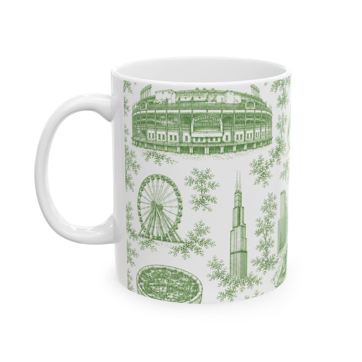 Chicago Green Toile de Jouy Ceramic Mug (11oz)