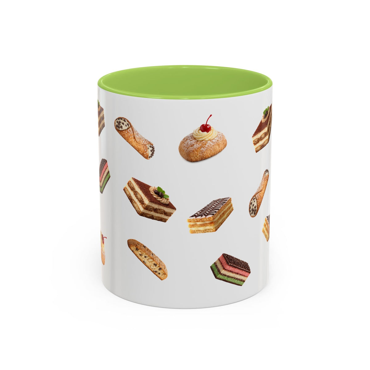 NYC Italian Bakery Pattern Accent Mug | Cannoli Rainbow Cookie Zeppoli Tiramisu Biscotti Napoleon 11oz Ceramic Coffee Cup