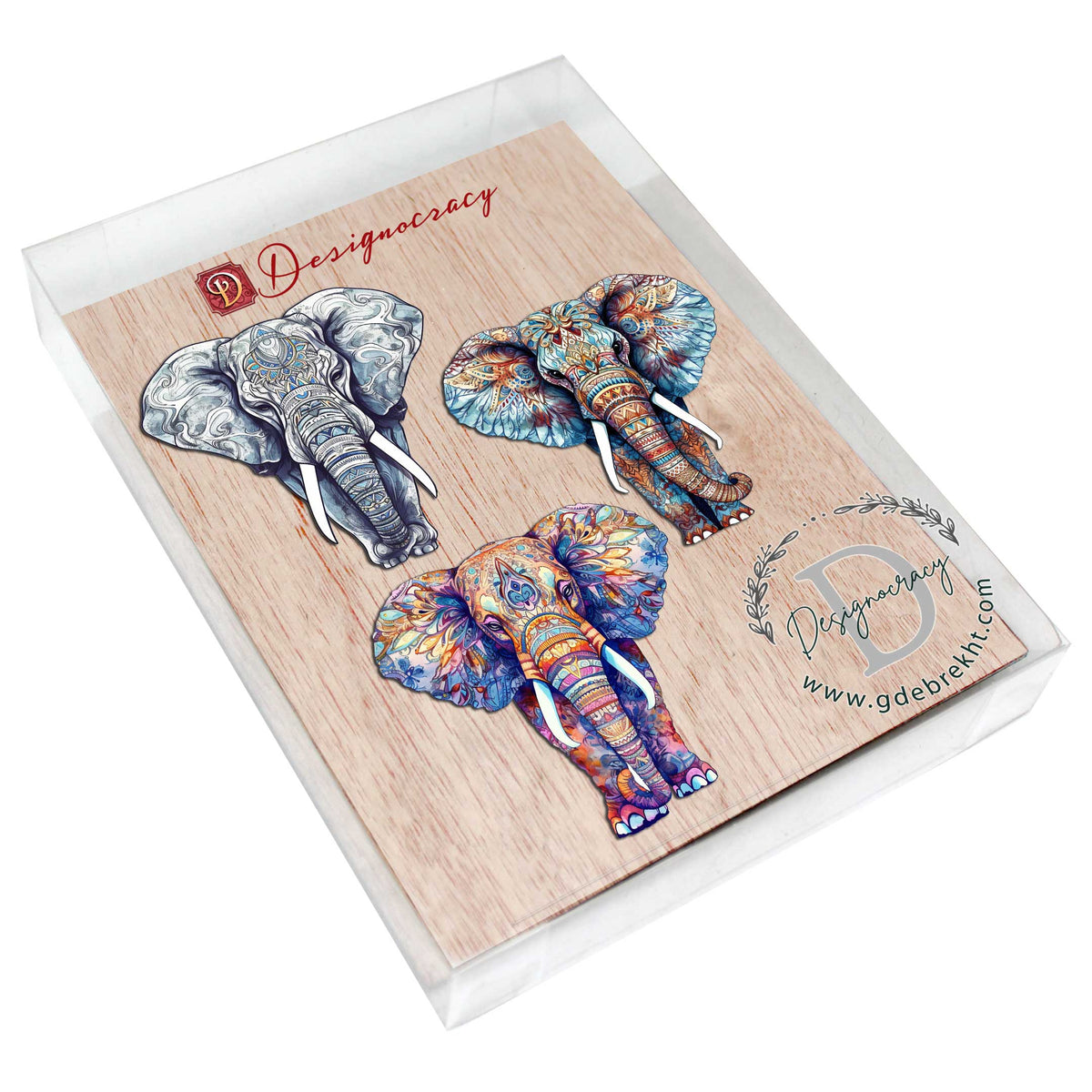 Elephants Decorative Eco Wood Ornaments Set of 3 by G. Debrekht - Wildlife Decor - 8091036-S3
