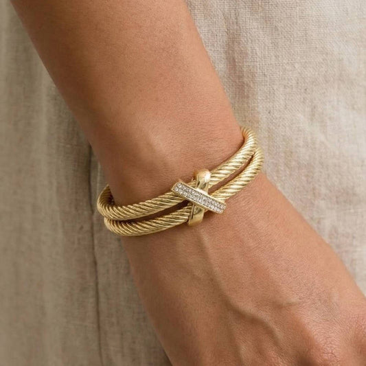 Anarchy Street Gold Dipped Layered Two Tone Cz Rope Cuff Bracelet