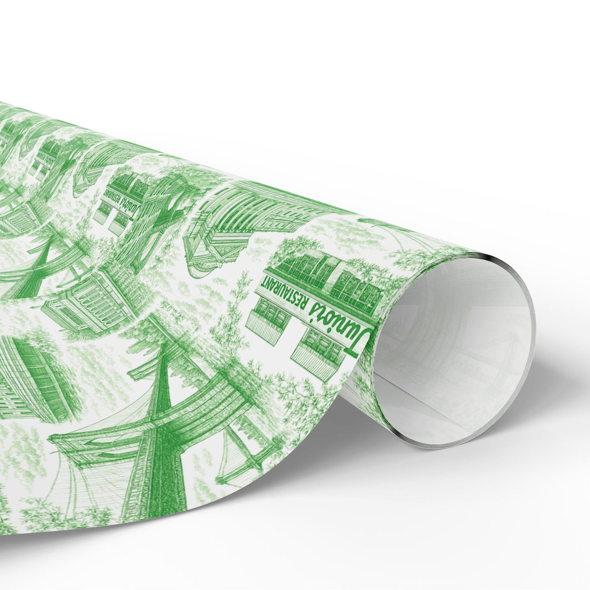 Brooklyn NYC Green Toile Gift Wrapping Papers   Chinoiserie New York City Gift Wrap Brooklyn Bridge Prospect Park Junior's DUMBO Museum