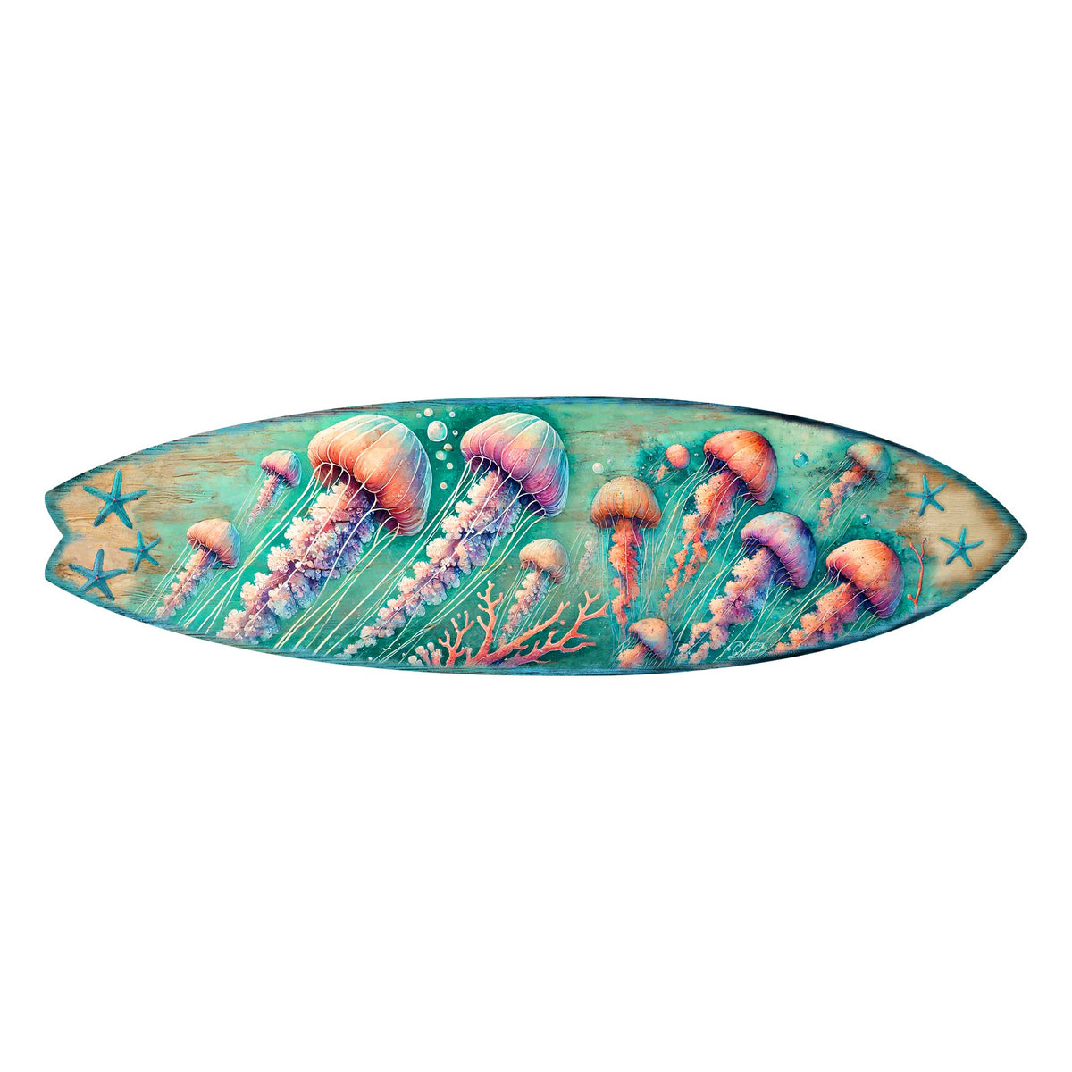 Jellyfish Surfboard Wall Art – Handcrafted Underwater Coastal Decor by G.DeBrekht – Ocean-Inspired Wooden Accent for Indoor & Outdoor – 8490153HS