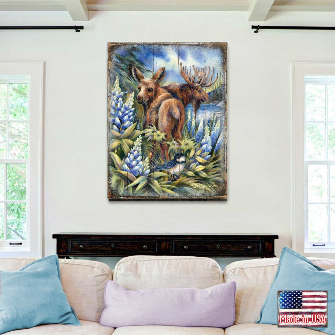 Easily AƒMoosed in Lupine Wooden Wall Art by J. Bergsma - Nature Wildlife Decor  - 8592948BP-JB