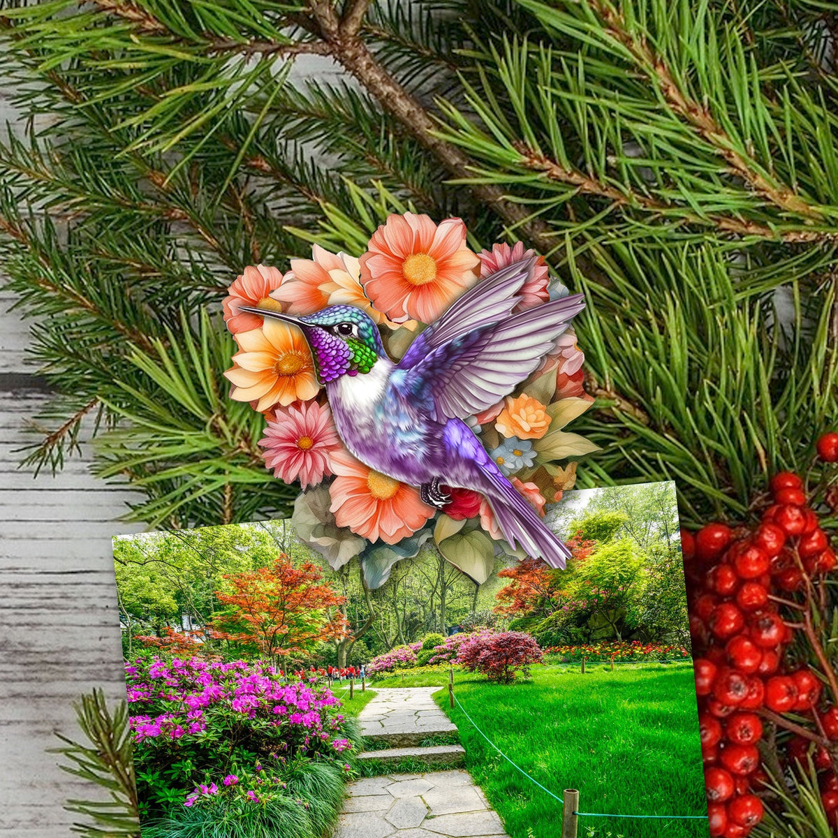 Hummingbirds Clip-On Eco Wood Decorative Ornaments Set of 6 by G. Debrekht - Easter Spring Decor - 8090140C-S6