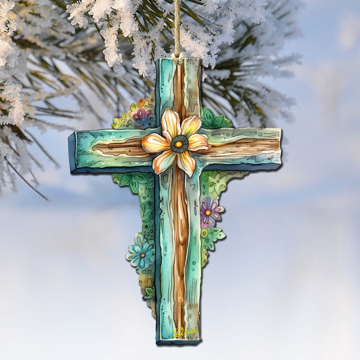 Teal Easter Cross Wooden Ornaments by G. DeBrekht Easter Spring Décor - 8688164