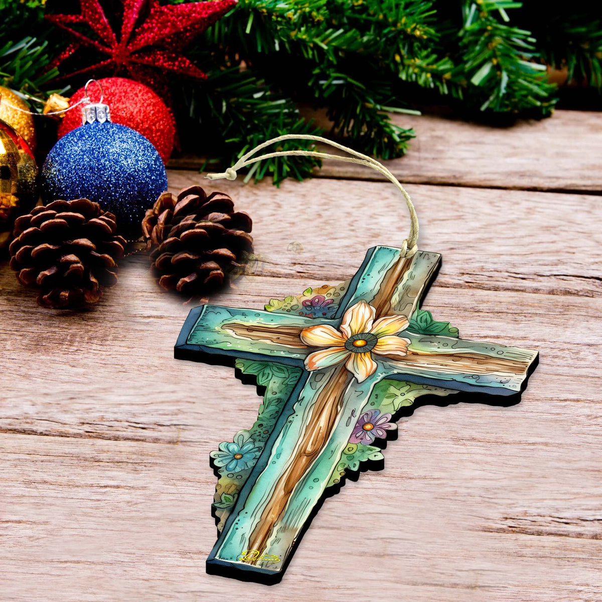Teal Easter Cross Wooden Ornaments by G. DeBrekht Easter Spring Décor - 8688164
