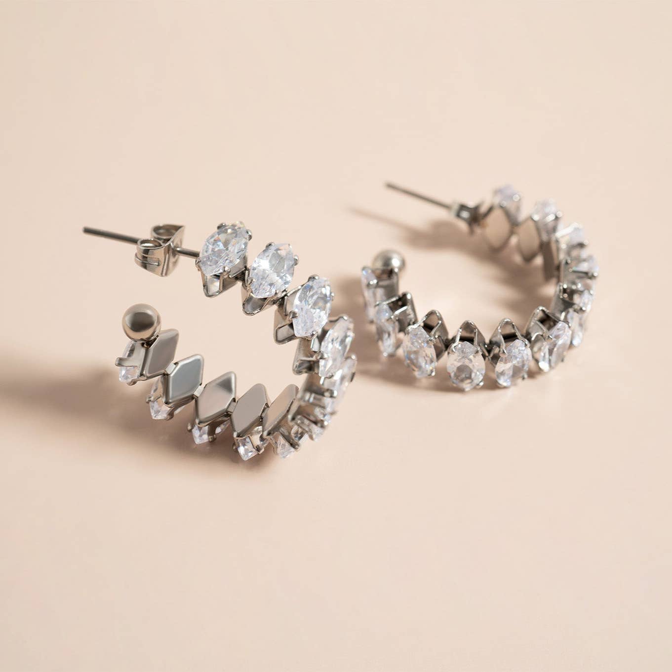 18K Gold PVD Stainless Steel Marquis CZ Stone Hoop Earrings
