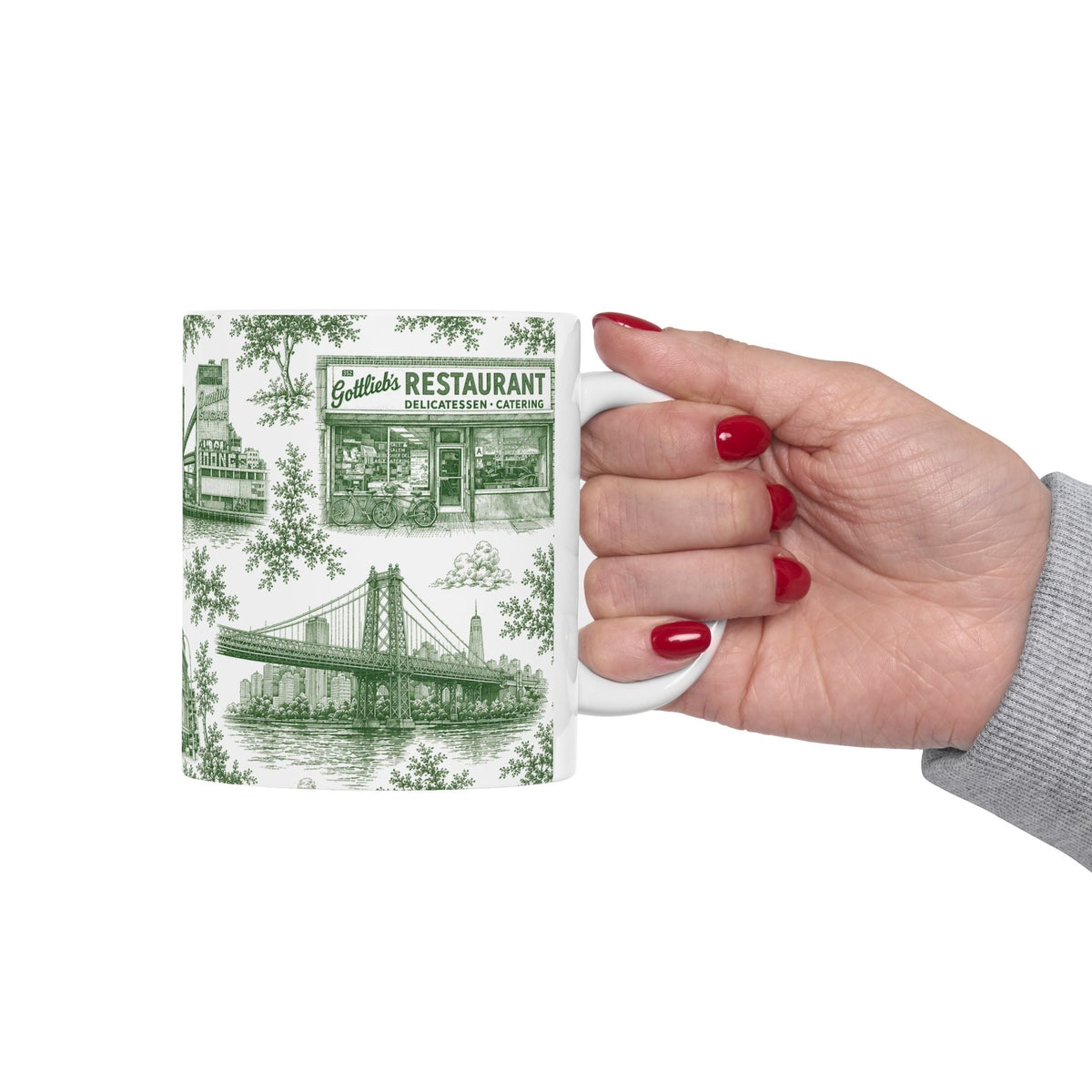 Williamsburg Green Toile de Jouy Mug | Brooklyn Chinoiserie Ceramic Coffee Cup
