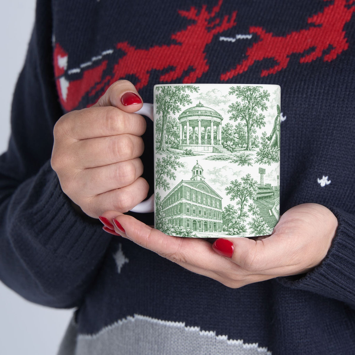 Boston Green Toile de Jouy Mug — Green Scenic Ceramic Coffee Cup (11oz)