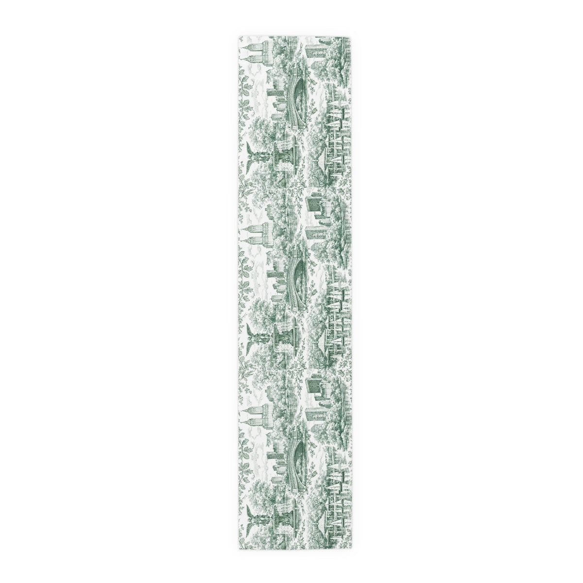 Central Park Green Toile de Jouy Table Runner — New York Chinoiserie Dining Table Decor