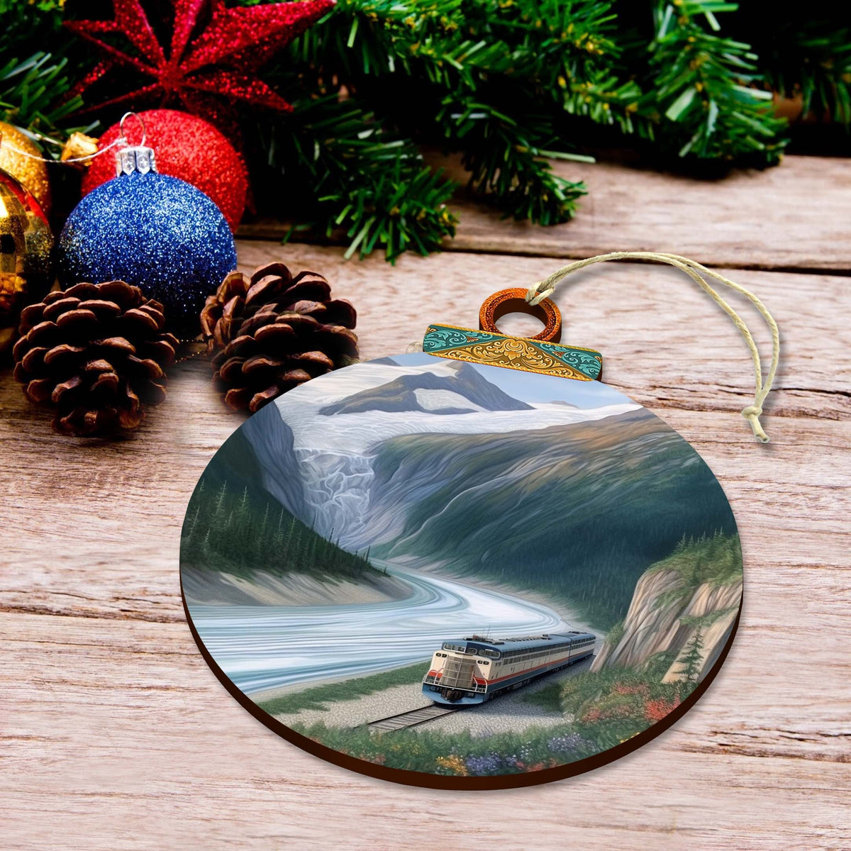 Alaska's Mountain Railway Wooden Ornaments by G.Debrekht - Wildlife Holiday Decor - 870042