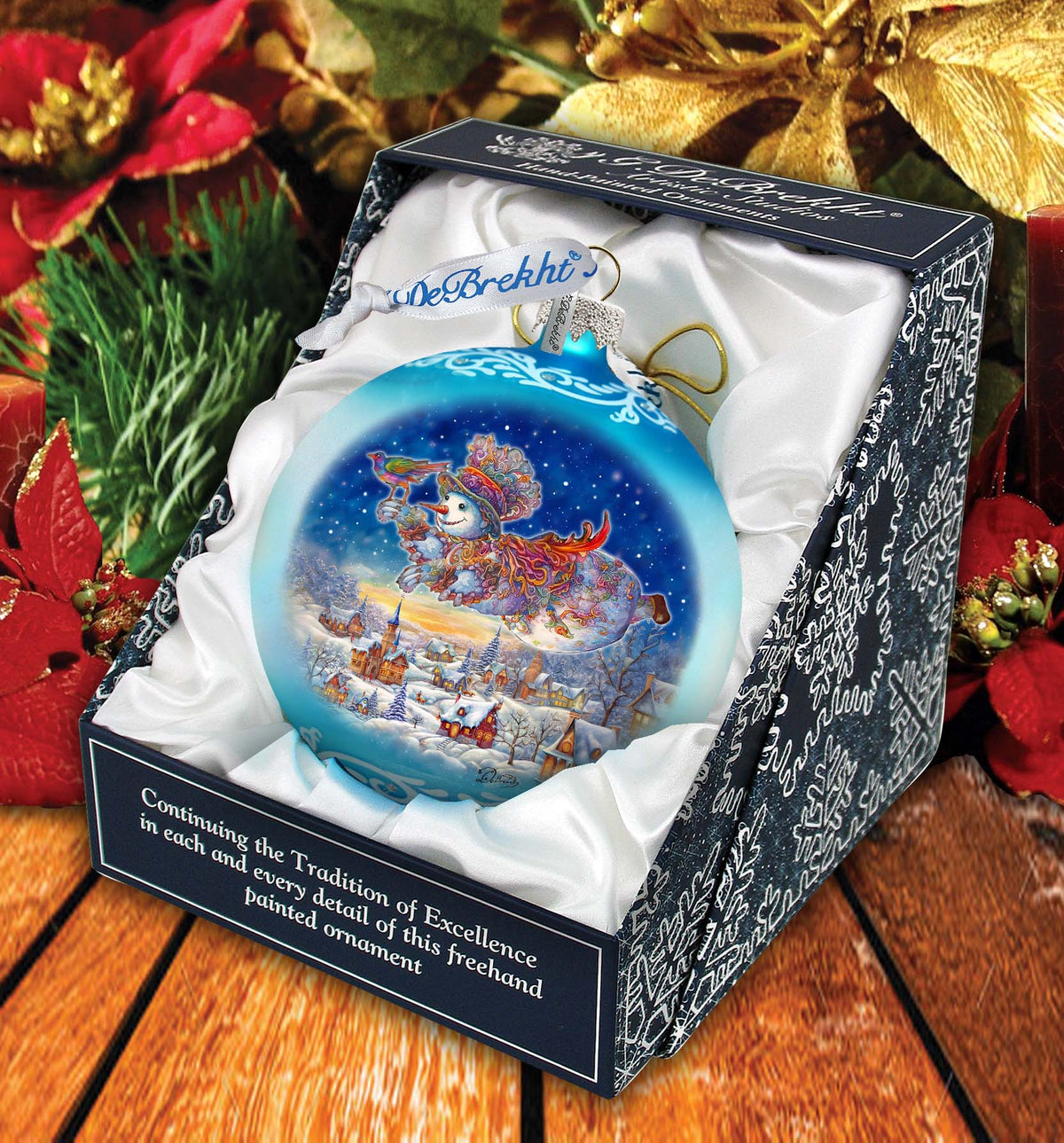 Winter Skies Adventure Ball Glass Ornament by G. Debrekht - Christmas Santa Snowman Decor - 73380