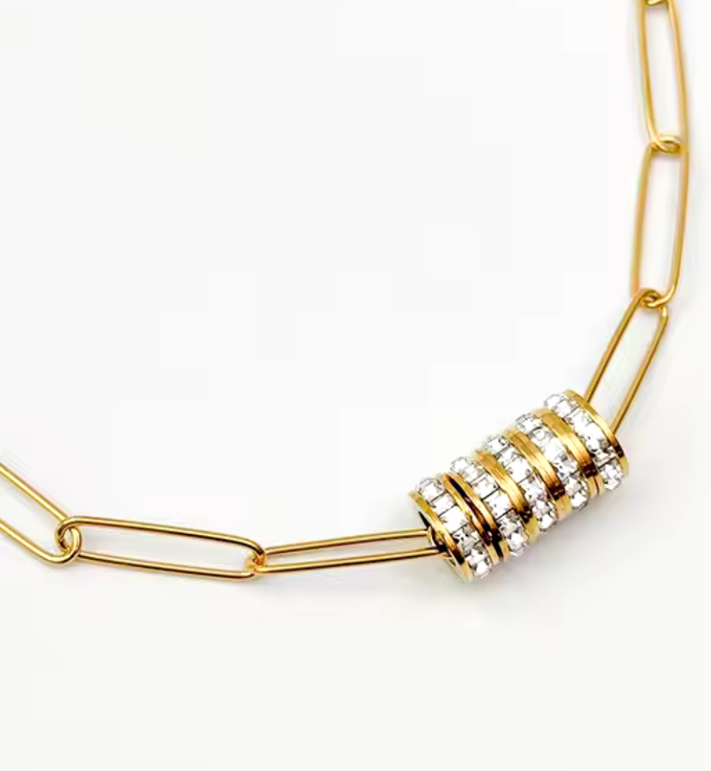 Mia Paperclip Necklace-Pavé Rings-Stainless Steel- 14K CZ