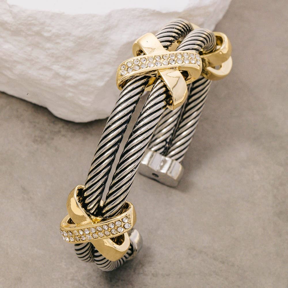 Bracelet manchette en fil superposé bicolore plaqué or The Looks by Fame