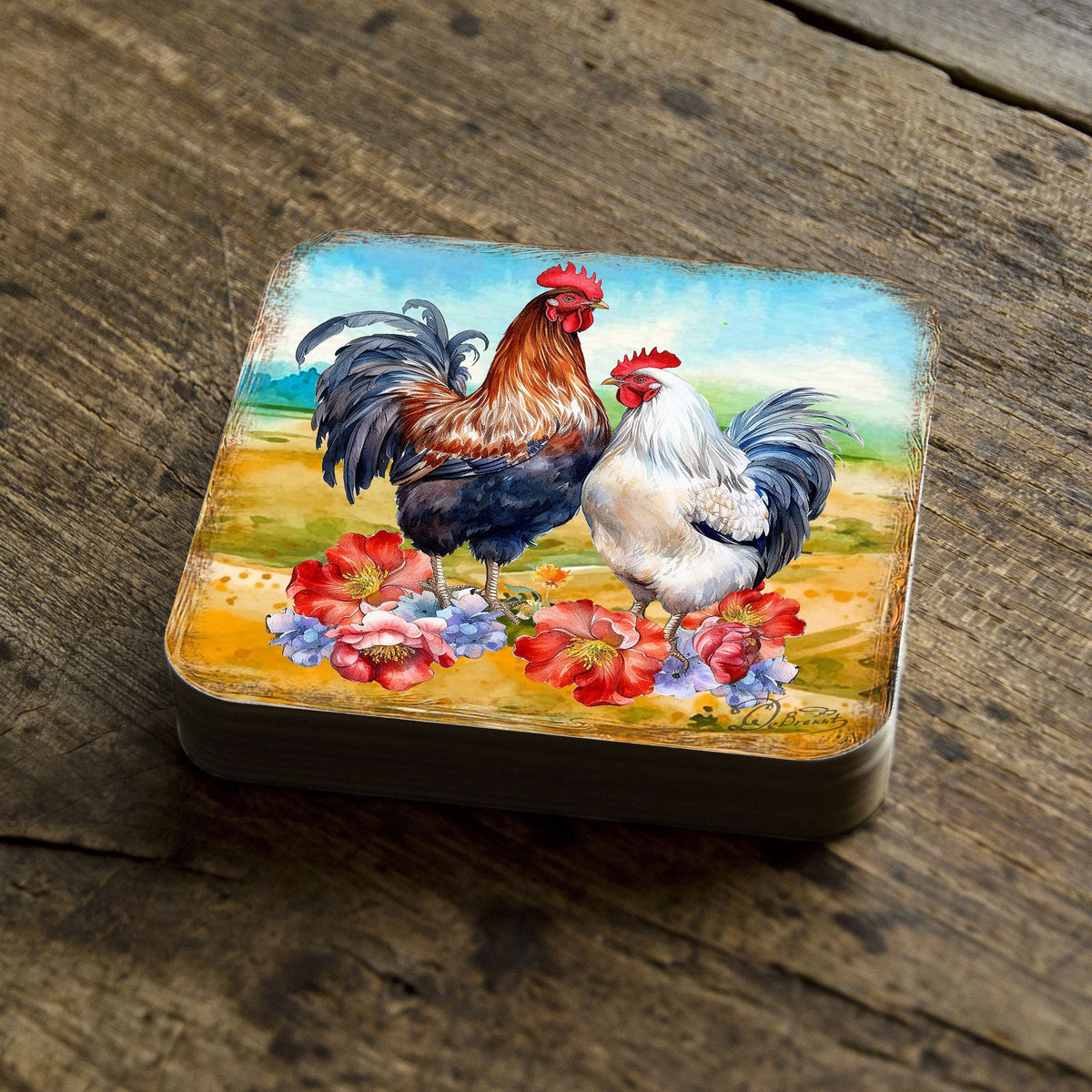 Spring on a Farm Wooden Cork Coasters Gift Set of 4 by G. Debrekht - Easter Spring Decor  - 8199436C-S4