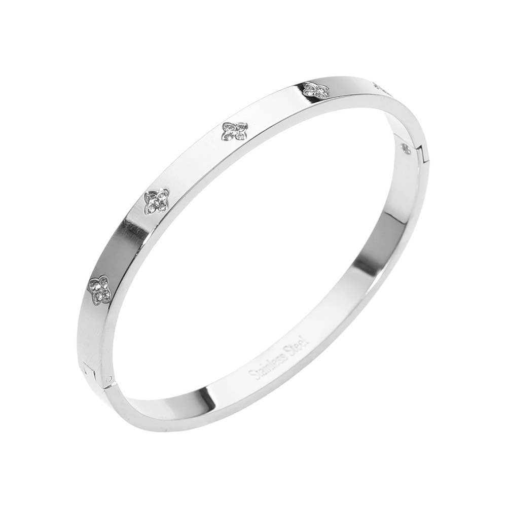 Bracelet jonc articulé en acier inoxydable avec pierres de zircone cubique
