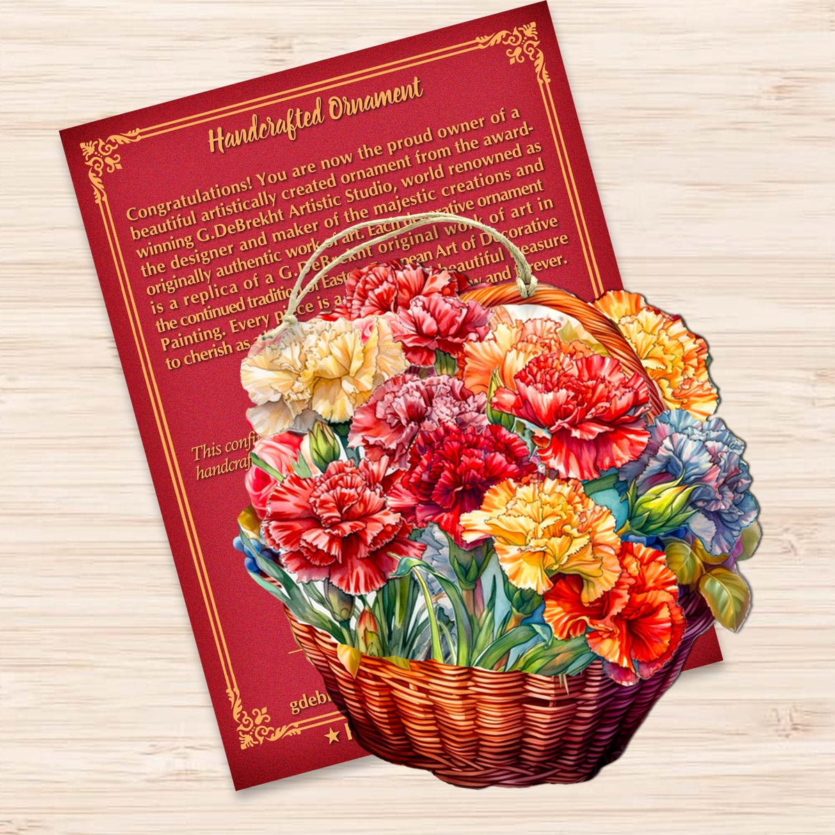 Carnation Basket Wooden Ornaments by G. Debrekht - Love Family Decor - 8688315