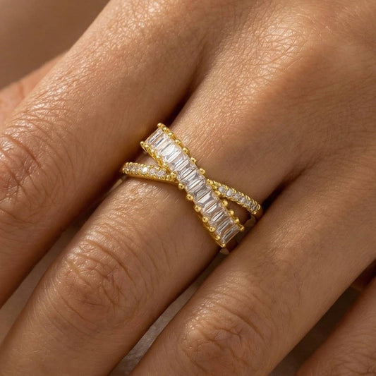 The Looks by Fame CZ Baguette X Adjustable Ring