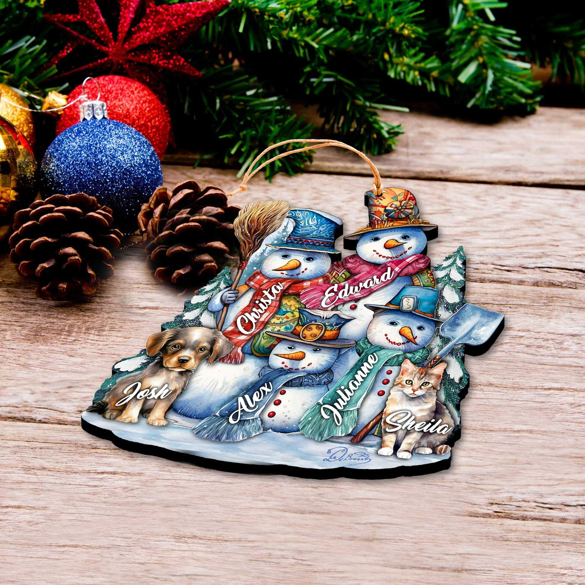 Personalized Snowman Happy Family Christmas Ornaments - Family Member Names Wooden Ornaments by G. Debrekht - Christmas Decor - 8652755P