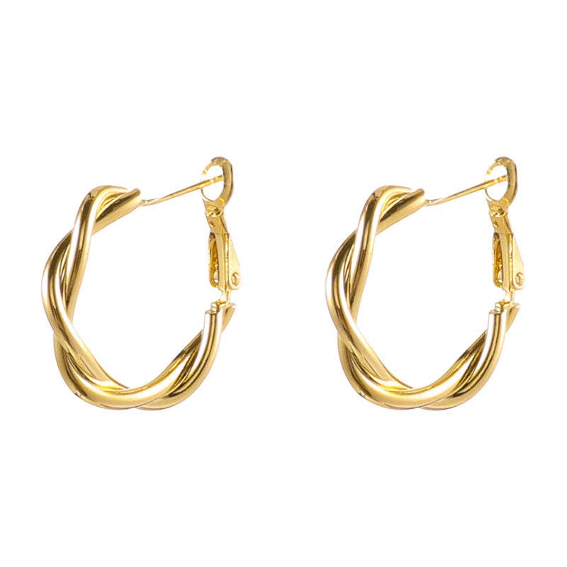 BOUCLES D'OREILLES CRÉOLES TORSADÉES EN ACIER INOXYDABLE PLAQUÉ OR 18 CARATS