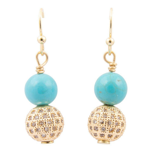 Barse Jewelry Hepburn Pave and Blue Magnesite Golden Drop Earrings