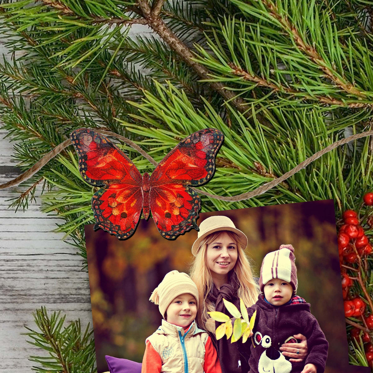 Summer Butterfly Clip-On Eco Wood Decorative Ornaments Set of 6 by G. Debrekht - Christmas Decor - 8090012-2C-S6