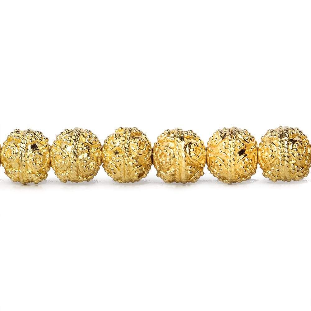 8mm 22kt Gold Plated Copper Bead Roval  Miligrain Circles  8 inch 27 pieces
