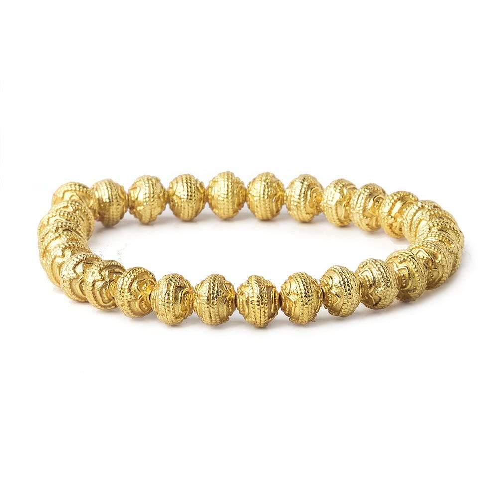 8mm 22kt Gold Plated Copper Bead Roval Triple Miligrain Center 8 inch 28 pieces